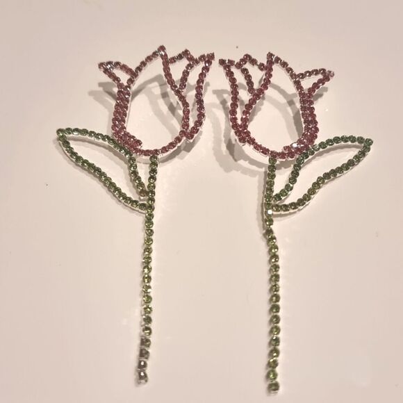 New ZARA Pink tulip crystal drop earrings - Picture 6 of 11